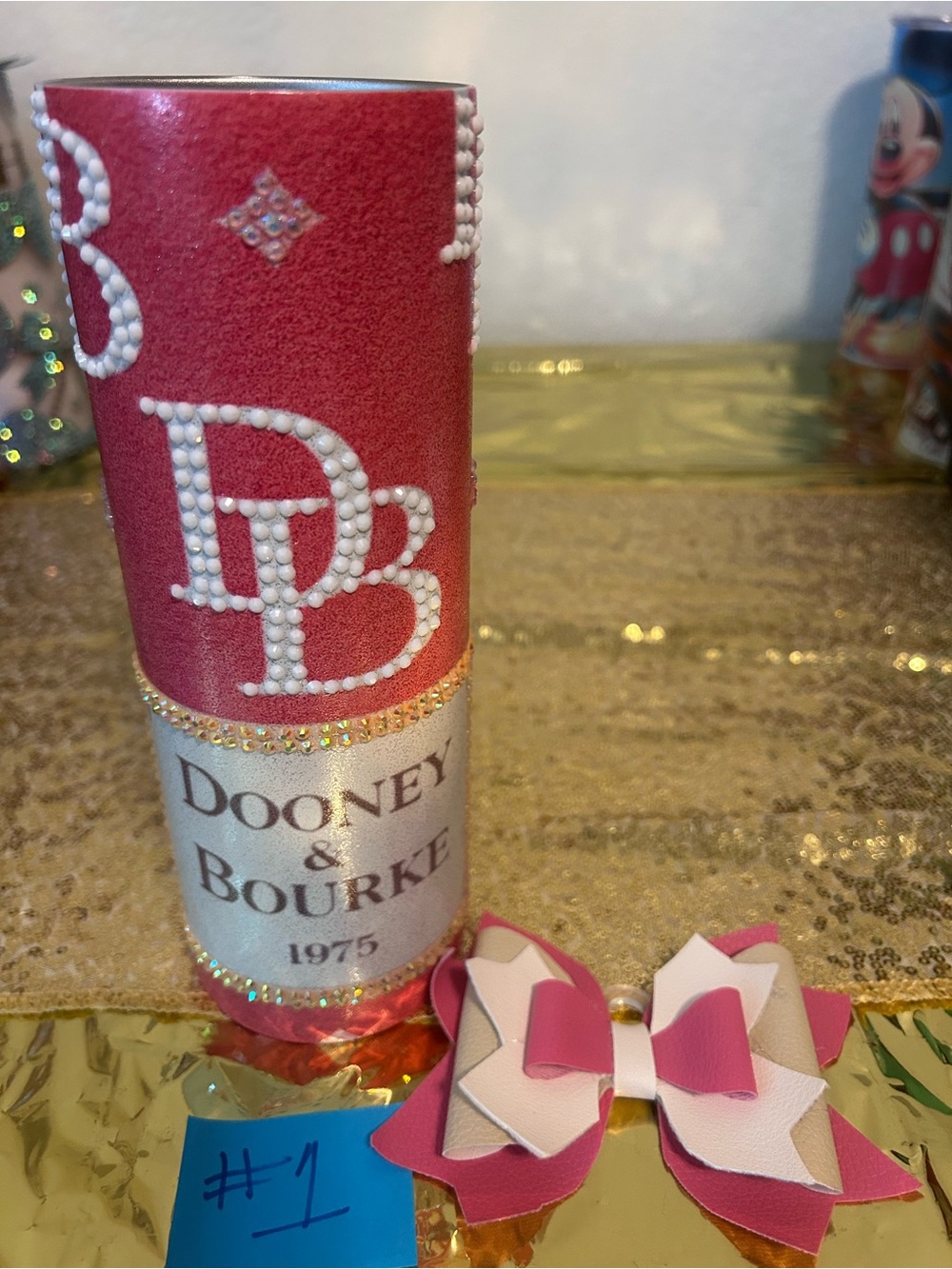 Custom Pink and White Embellished Tumbler
